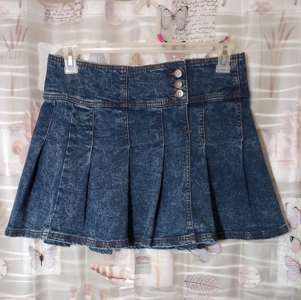 NWT No Boundaries Denim Mini Pleated Tennis Blue Jean Skirt Size L (11-13)
